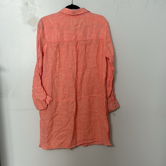 TAHARI Linen Coral Button Down Shirt Tunic Top Tab Sleeve Coastal Minimalist L - Picture 4 of 5